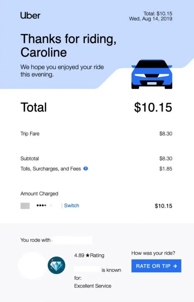 uber transaction confirmation email