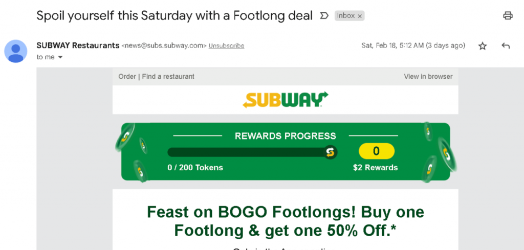 subway upsell email subject line