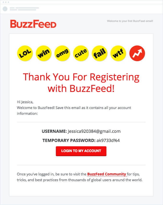 buzzfeeds transactional email for user registrations