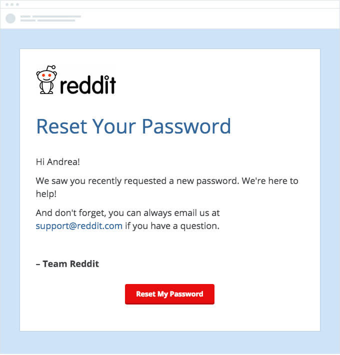 reddits transactional email for password requests