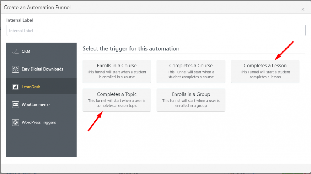 learndash triggers fluentcrm