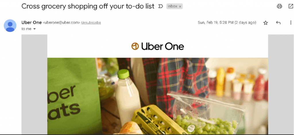 uber one upsell email subject line