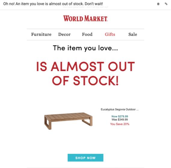 world market upsell email subject line