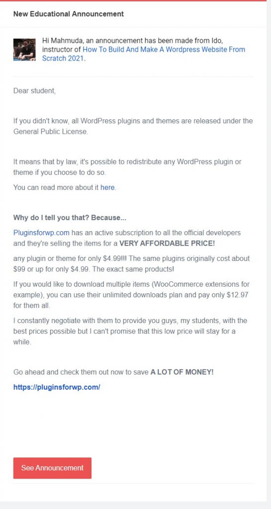 educational announcement, udemy emails