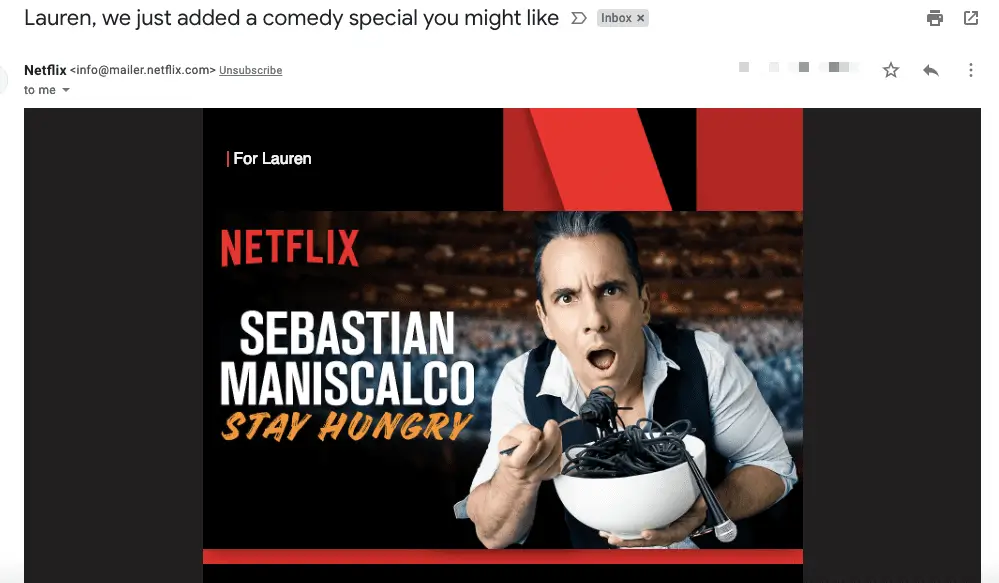 Email engagement: Personalization example of netflix