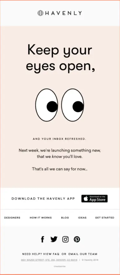 havenly new product launch email 