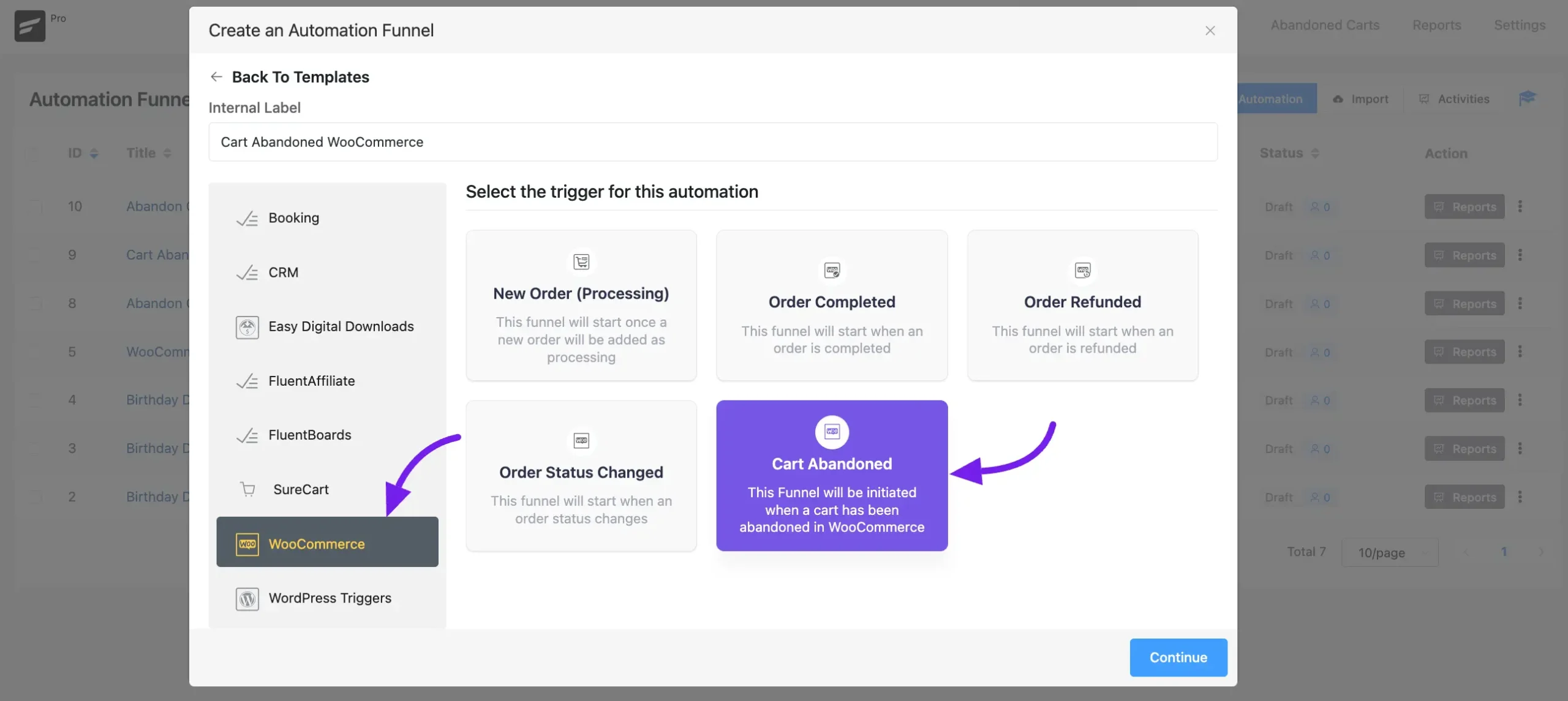 automation funnels fluentcrm abandon 3