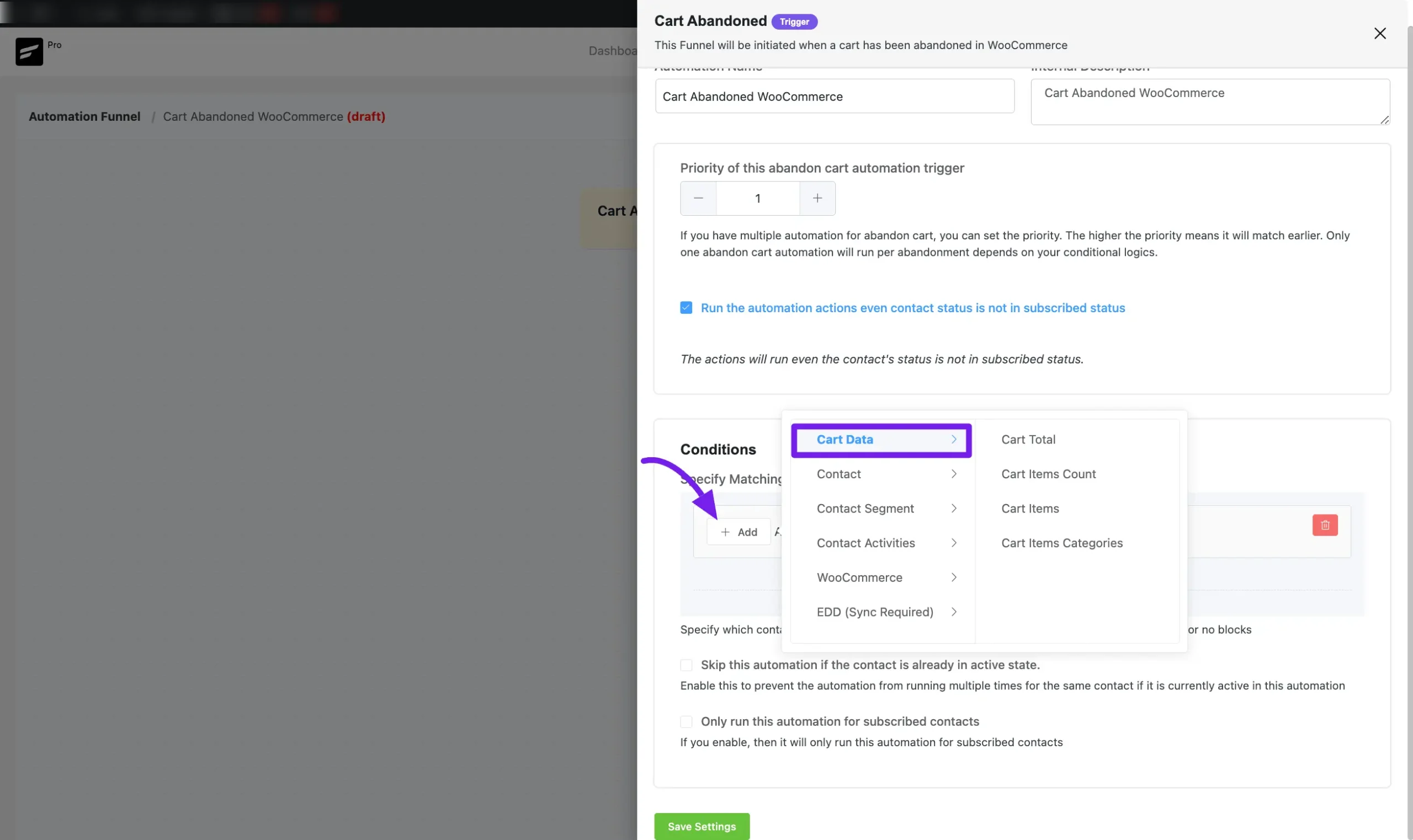 automation funnels fluentcrm abandon 5