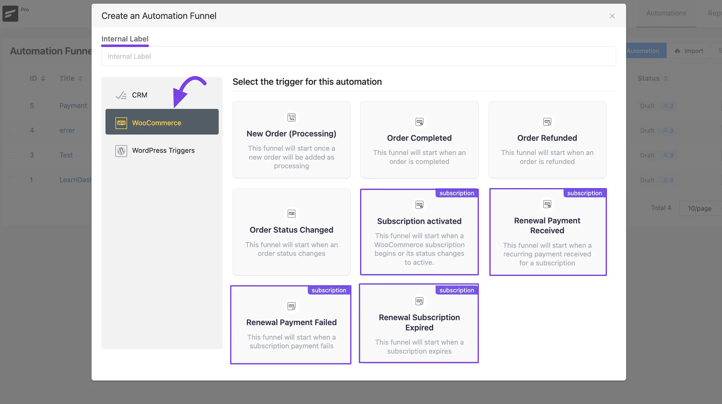 create an automation funnel popup