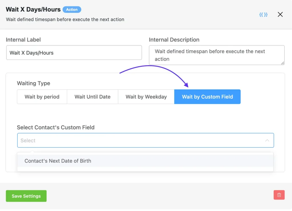 Custom Field Added to Wait Time