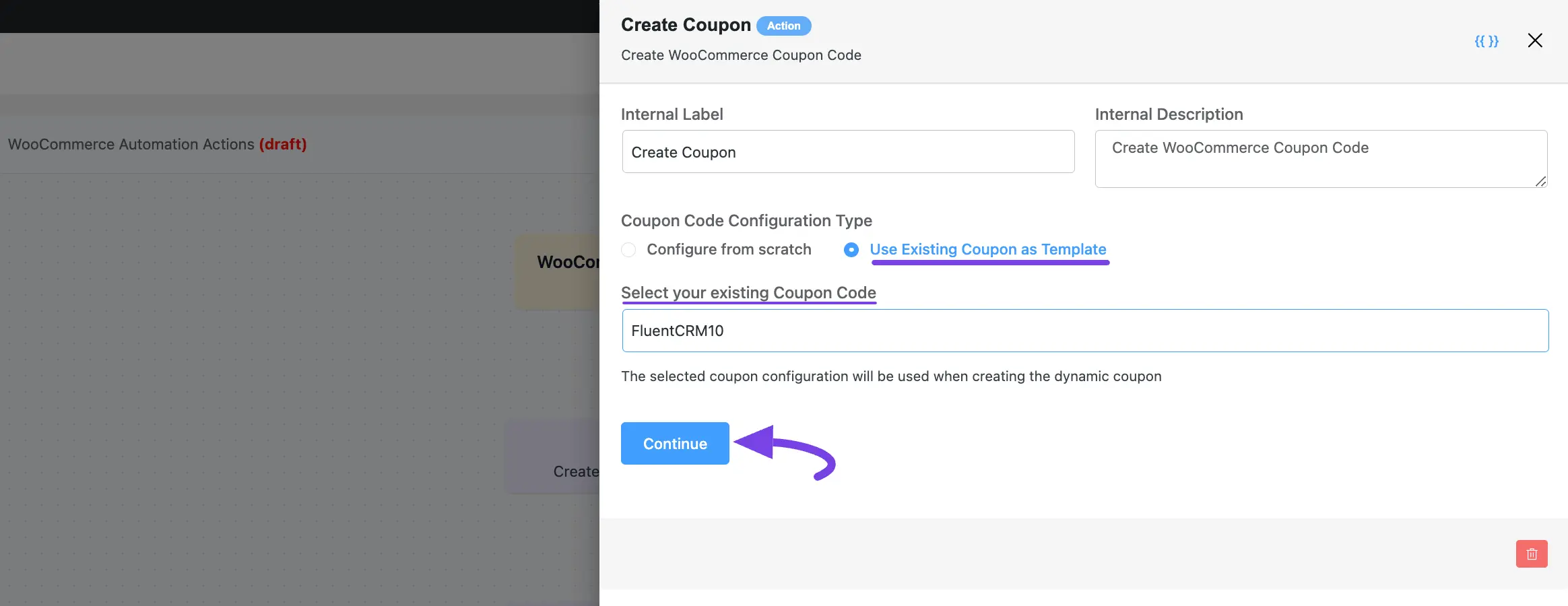 use existing coupn as template option