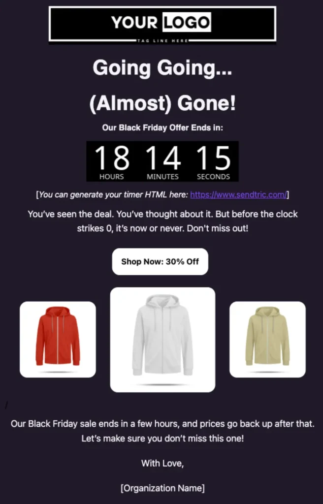 BFCM email Template: FOMO element