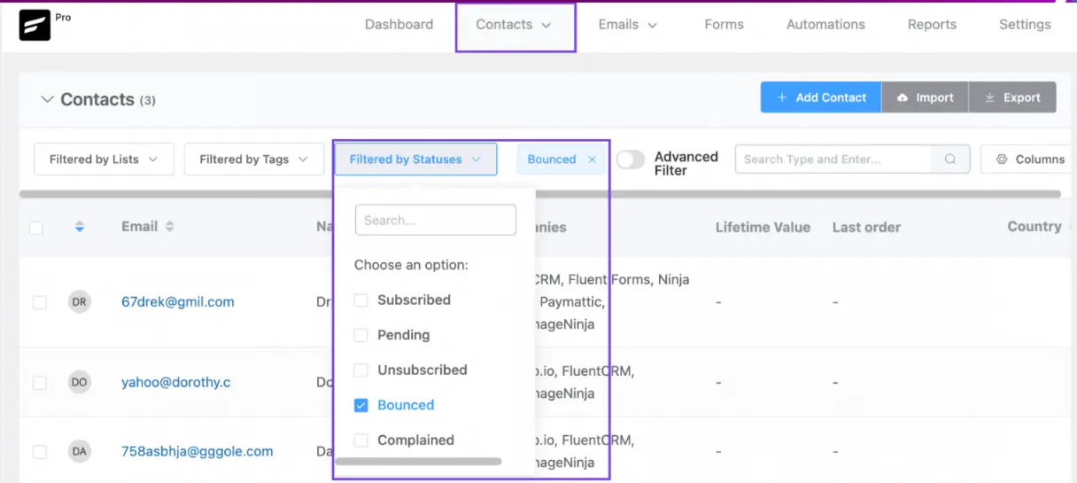 bounce handling with sendgrid fluentcrm