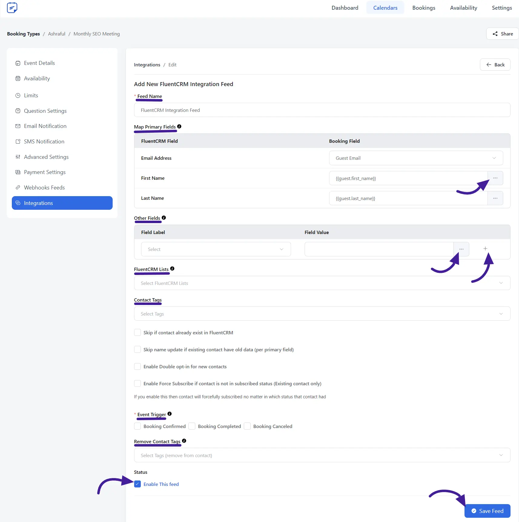 fluentcrm integration setup