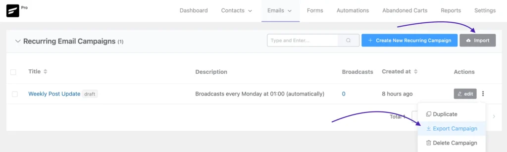 Recurring Campaign - Import/Export