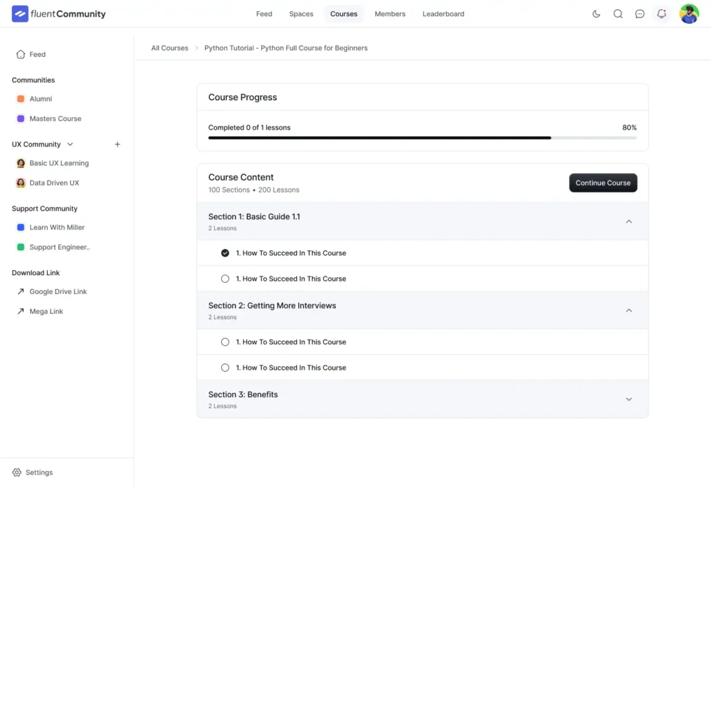 FluentCommunity Progress Tracking