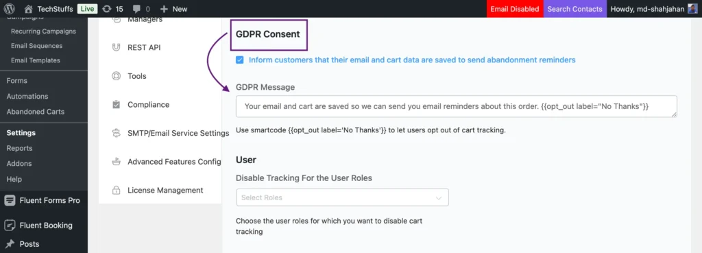 gdpr consent fluentcrm