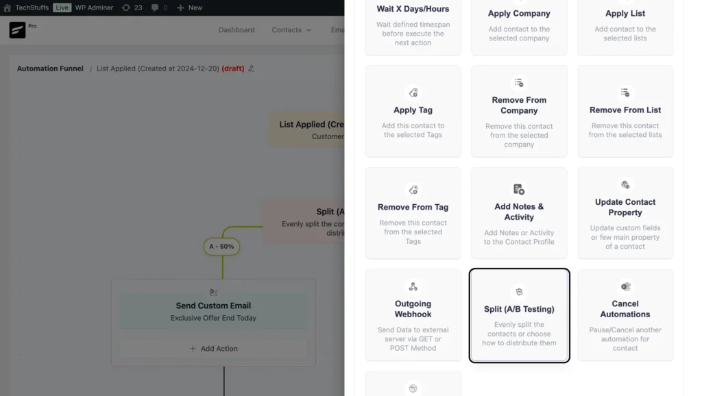 split test option in automation