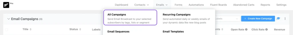 Create an email newsletter: All Campaigns FluentCRM