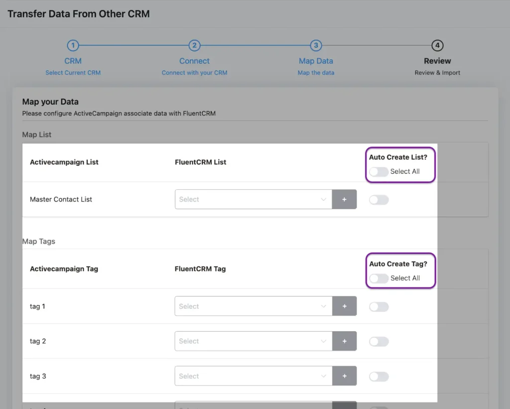 import activecampaign tags fluentcrm