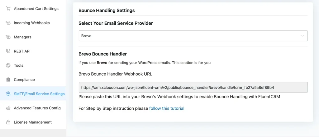 new brevo bounce handler fluentcrm