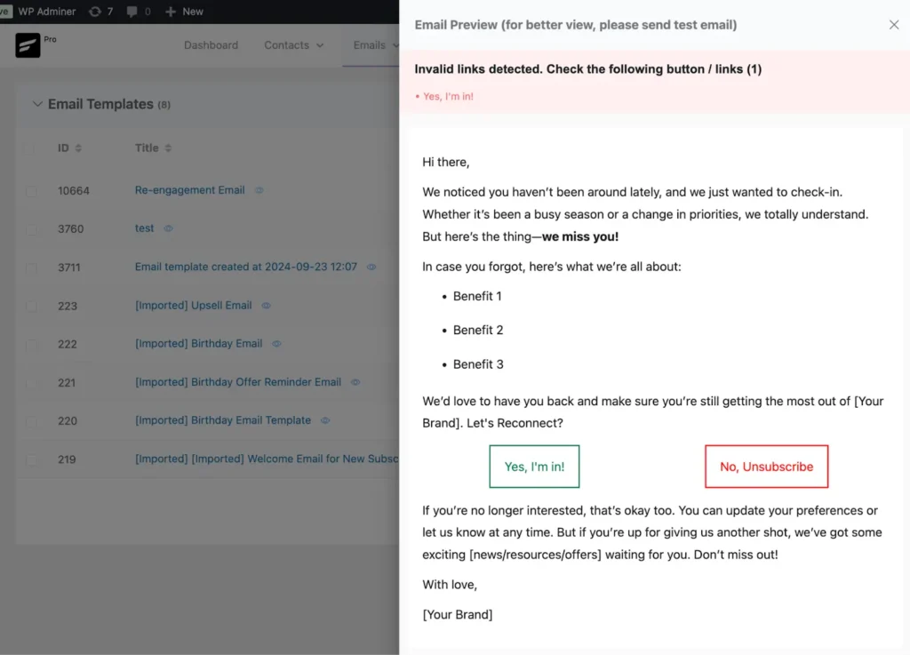 new email template preview feature