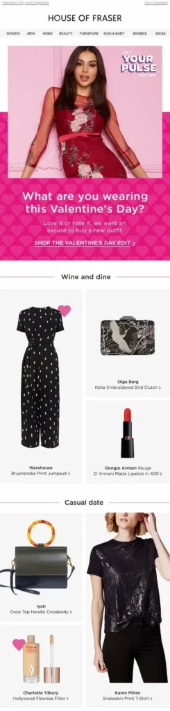 house of frazer fashion trends valentines email february newsletter