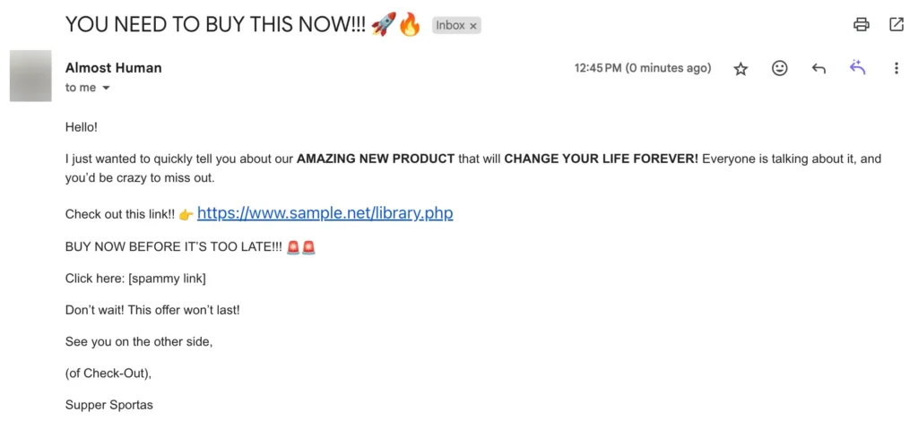 bad marketing email example