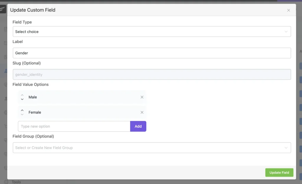 edit and sort custom field values