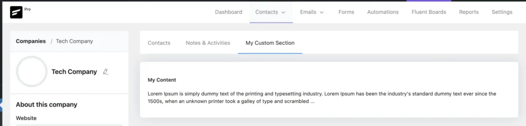 custom contact tab