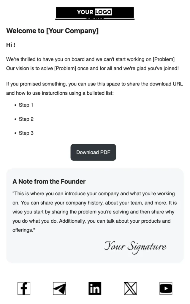 Welcome Email for New Subscribers with Founders Message