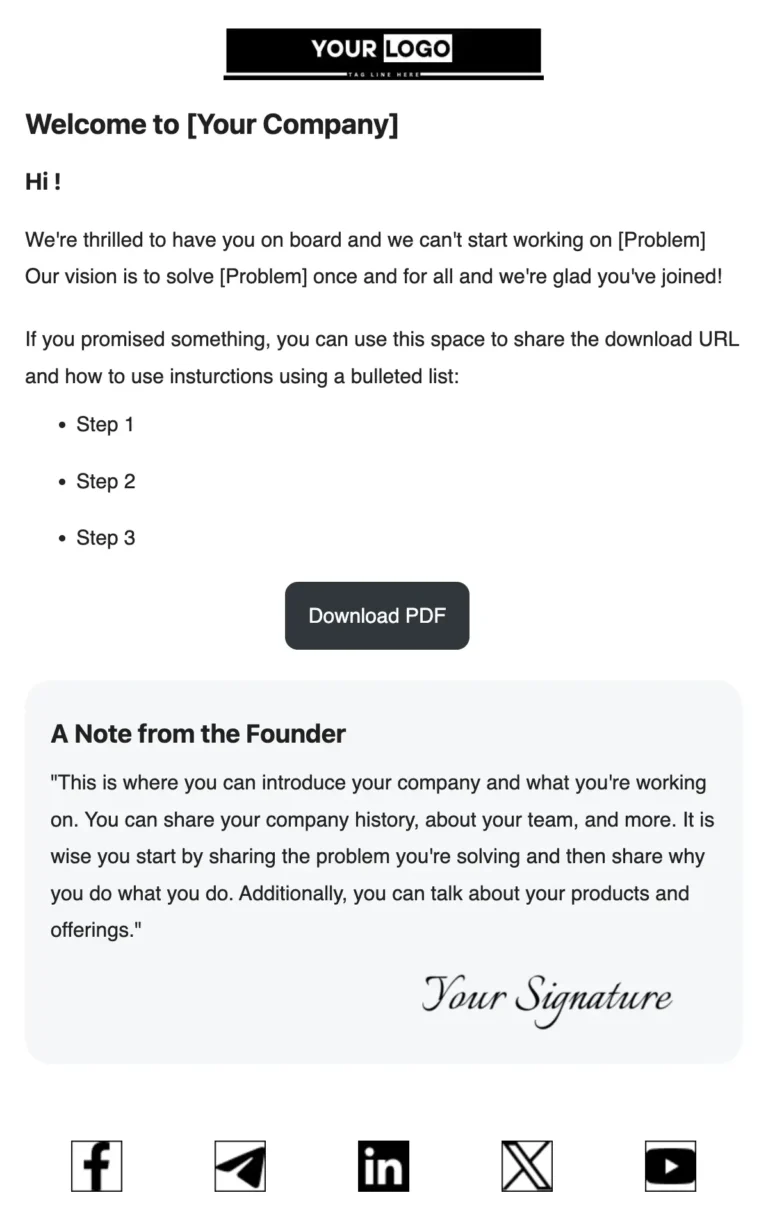 Welcome Email for New Subscribers with Founders Message