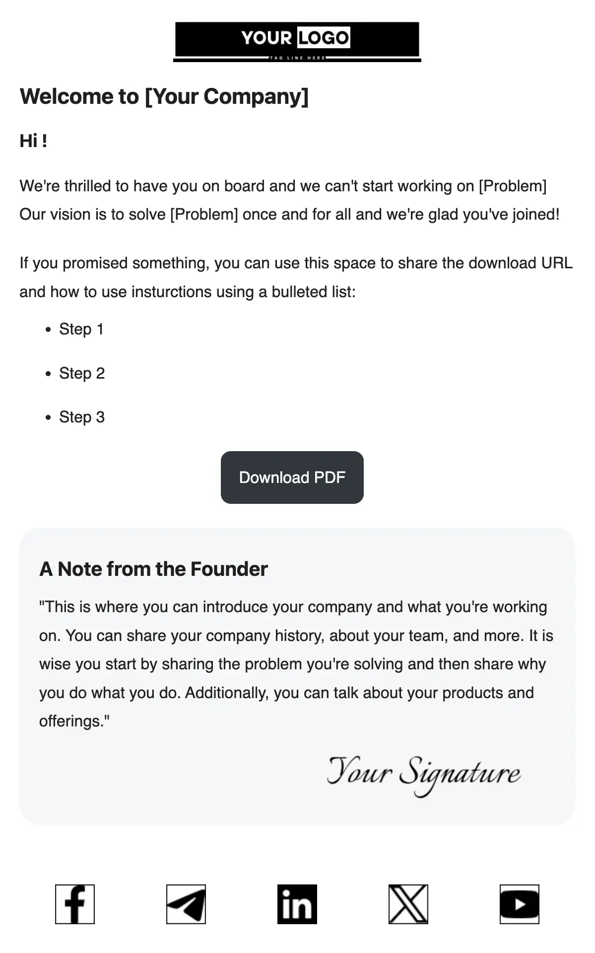 Welcome Email for New Subscribers with Founders Message