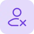 Purple user icon with an 'X' symbol on light purple.