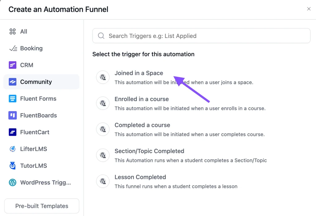 fluentcommunity fcrm trigger