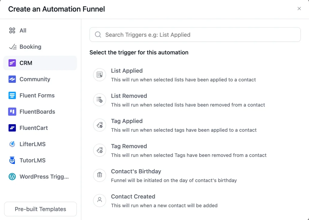 select an automation trigger