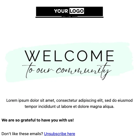 Welcome to our community graphic on a mint background.