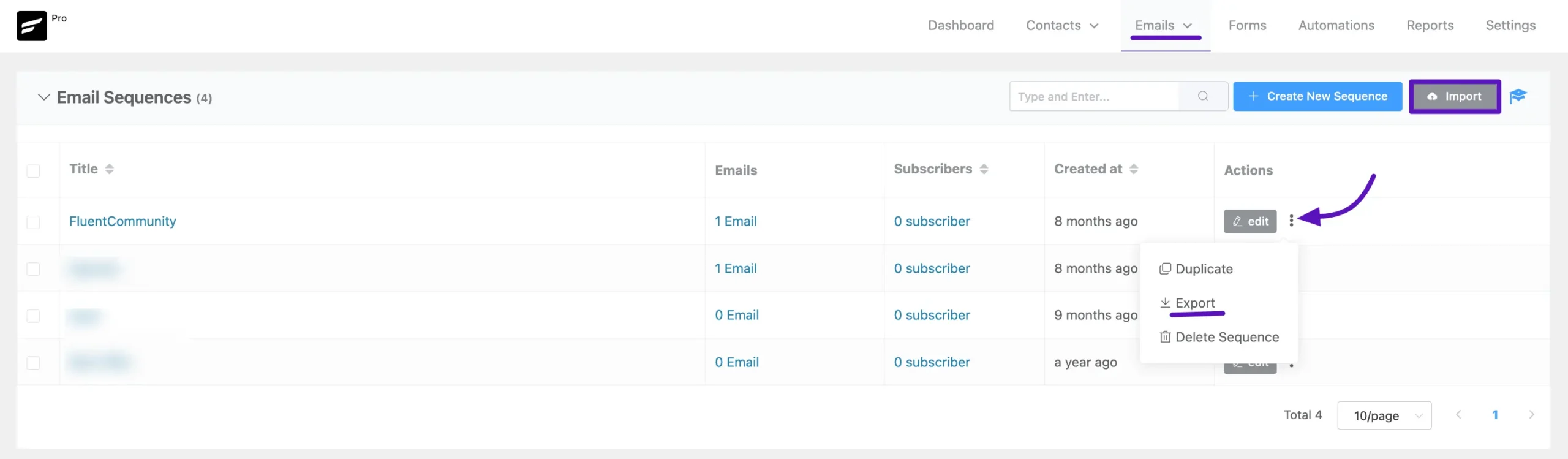 email sequence export import