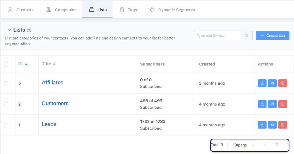 pagination for lists and tags