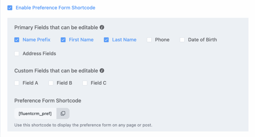 custom fields preference management