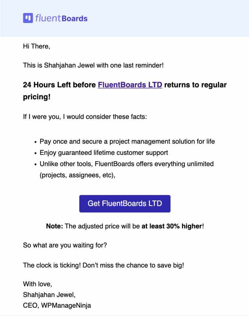 fluentboards launch reminder email