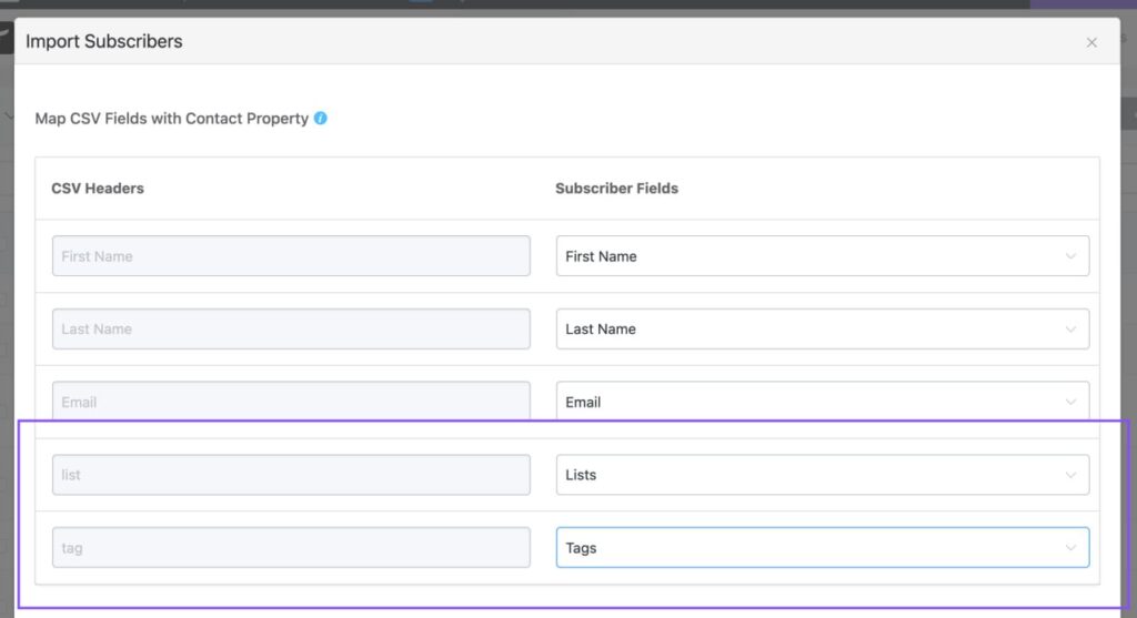 contact list tag mapping