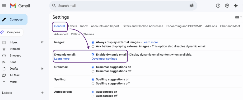 how to enable dynamic email