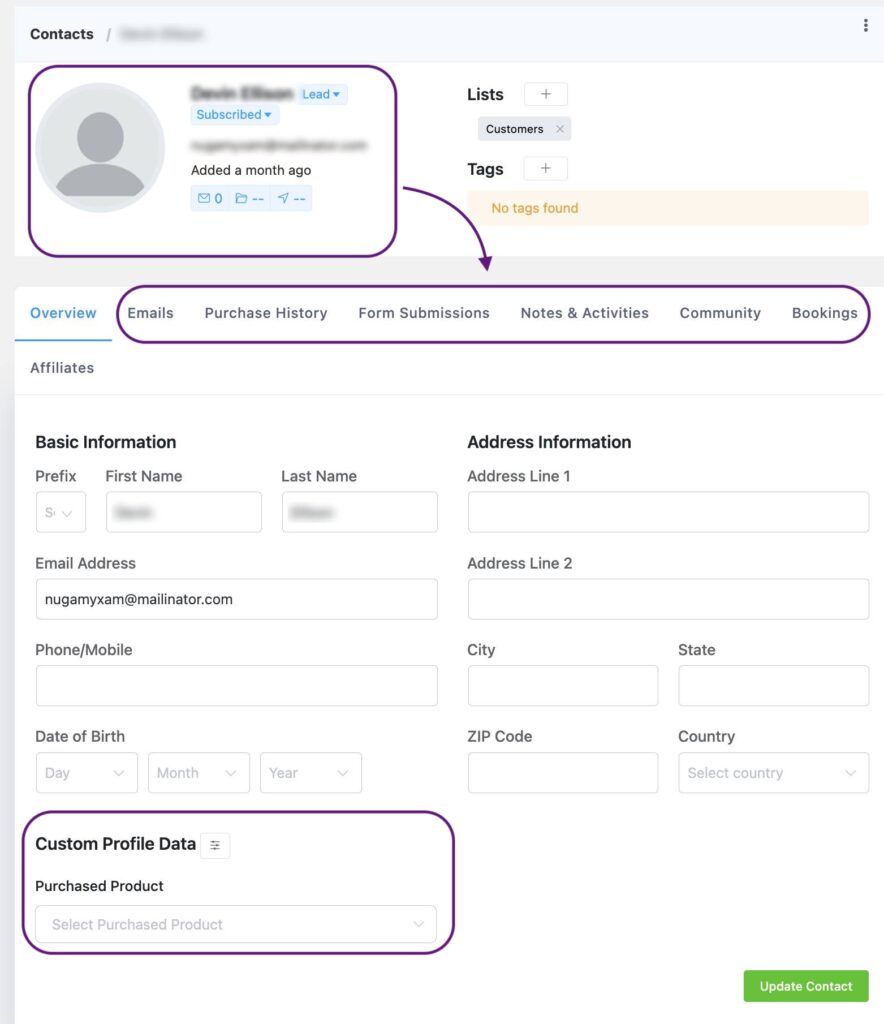 contact's profile fluentcrm