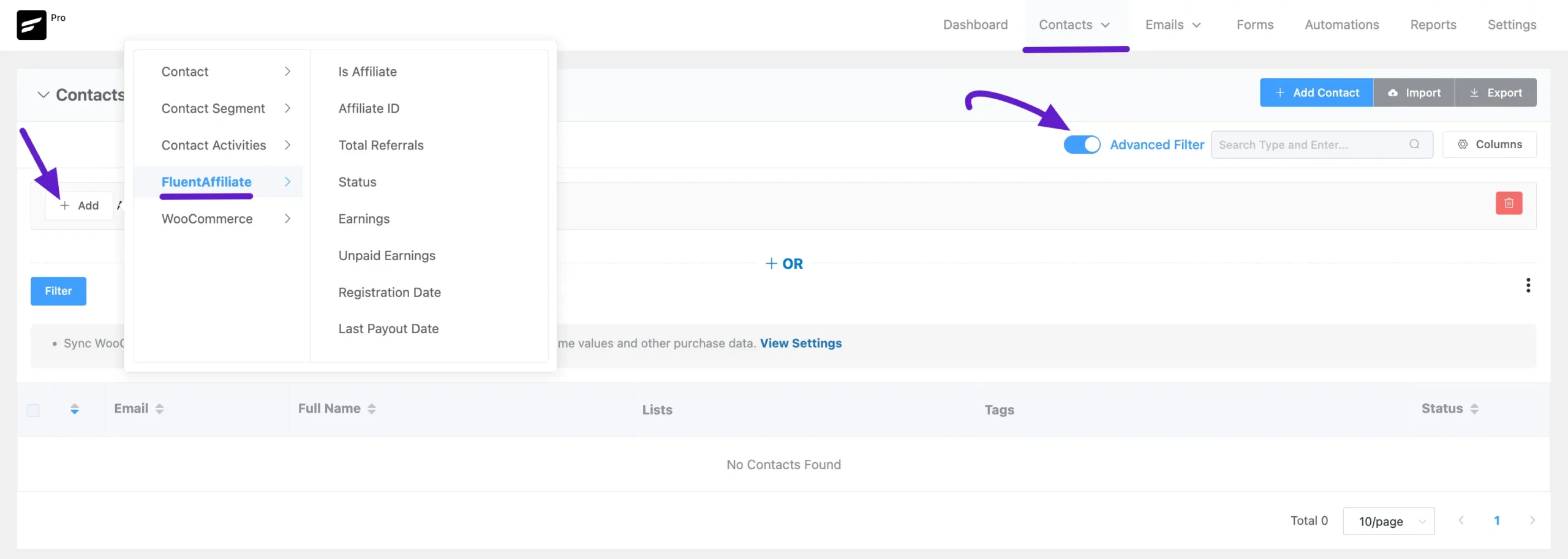 fluentaffiliate integration with fluentcrm