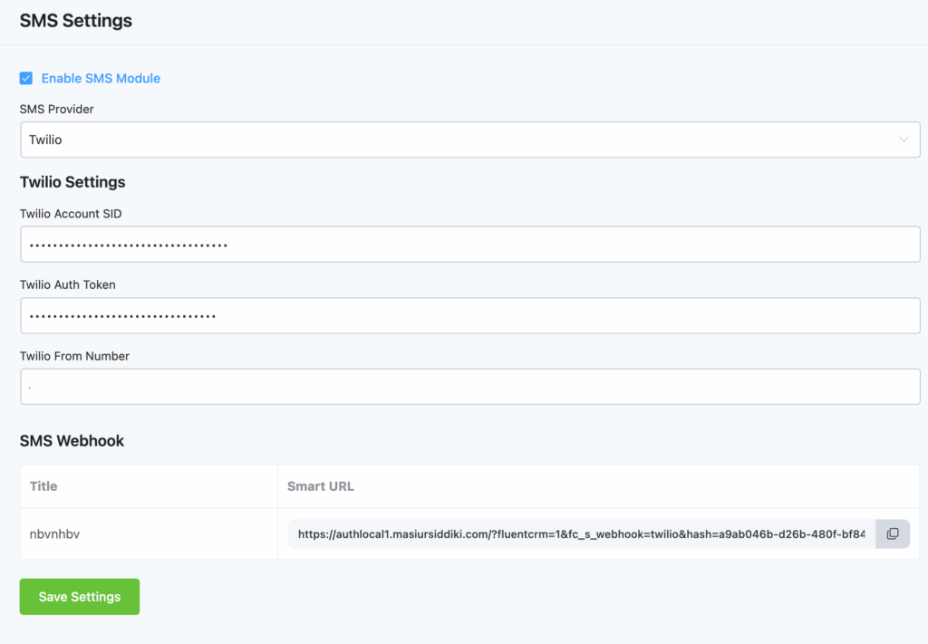 fluentcrm sms campaign settings