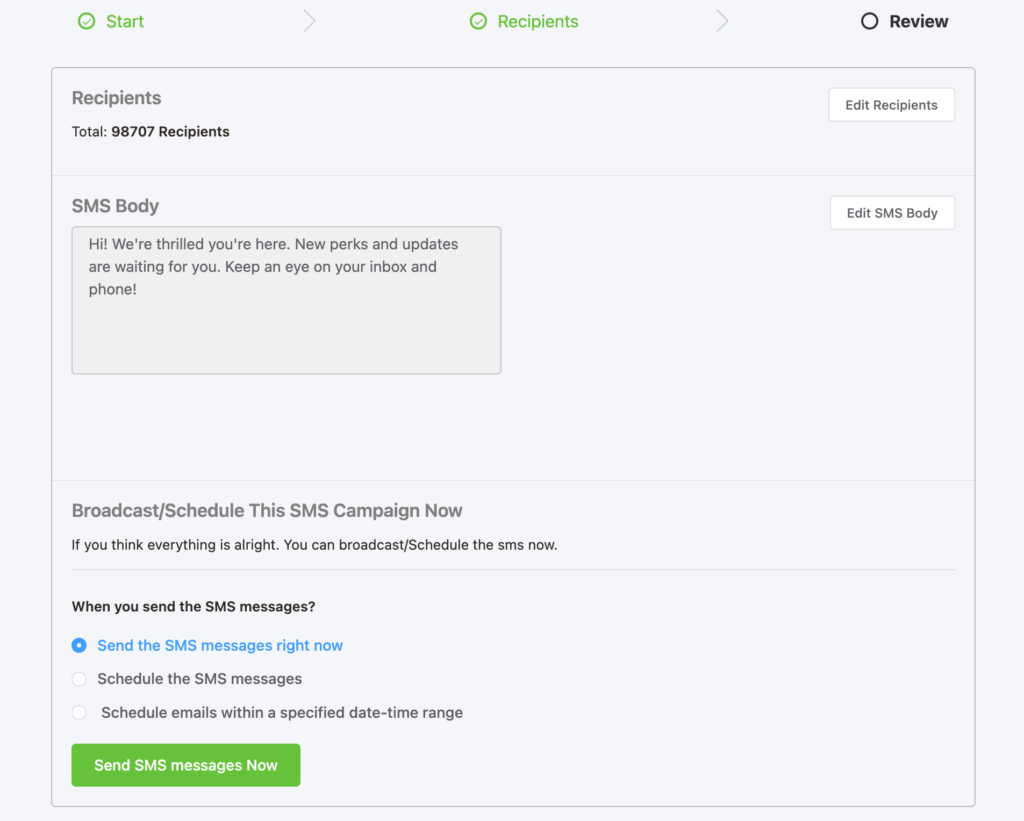 bulk SMS campaign FluentCRM