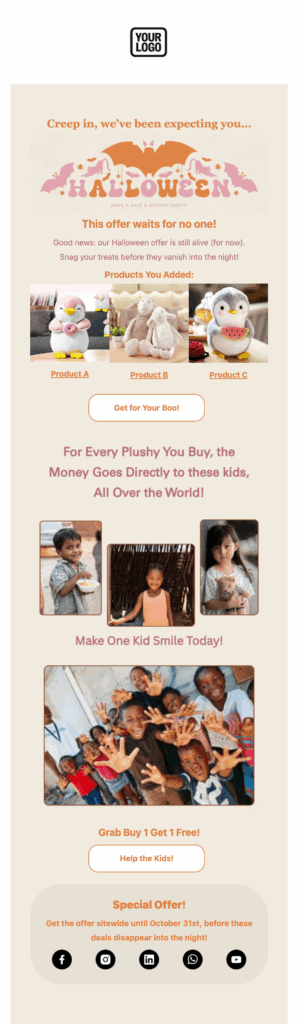 halloween donation email template desktop view