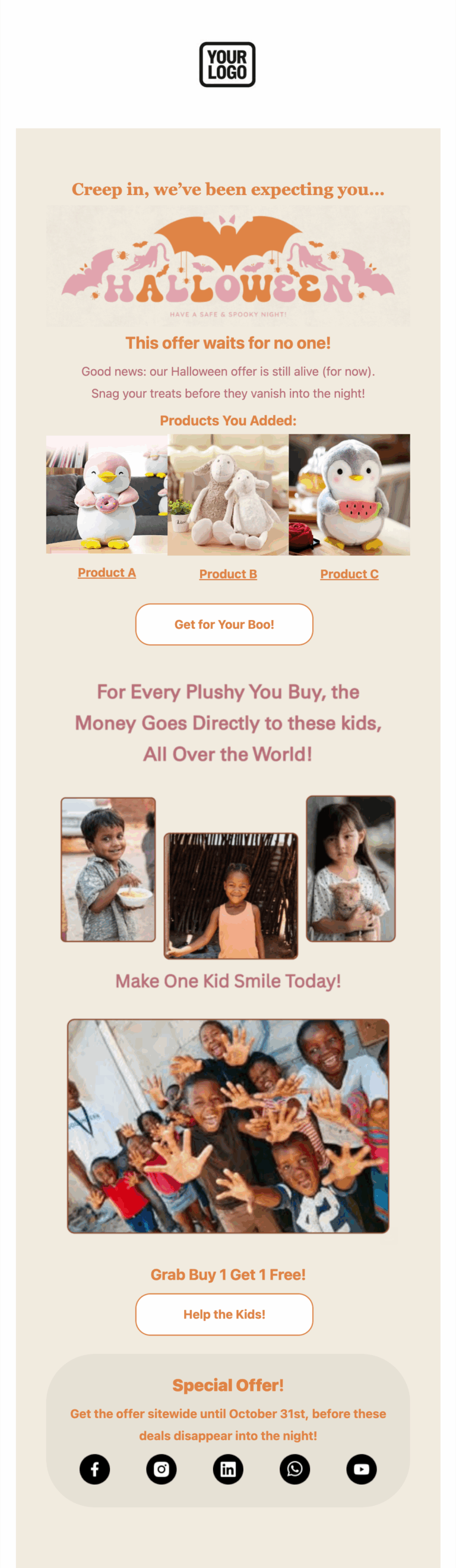 halloween donation email template desktop view