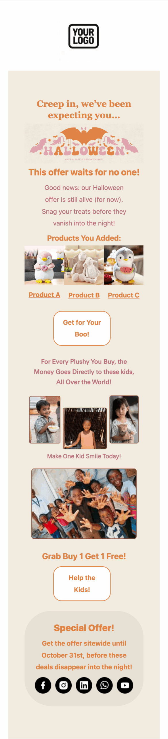 halloween donation email template mobile view